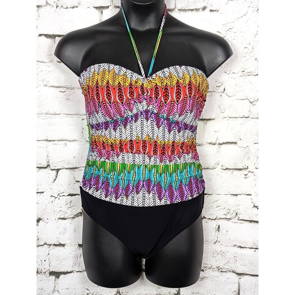 GOTTEX PROFILE "Mexicana" One-Piece Ruched Halter Swim Suit Resort Size 12D EUC